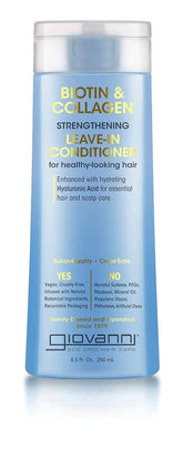 GIOVANNI Biotin & Collagen leave-in bottle promising salon-quality nourishment for all hair types.
