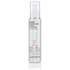 Giovanni Rapid Blow Dry Shield bottle close-up showing heat protection during styling.