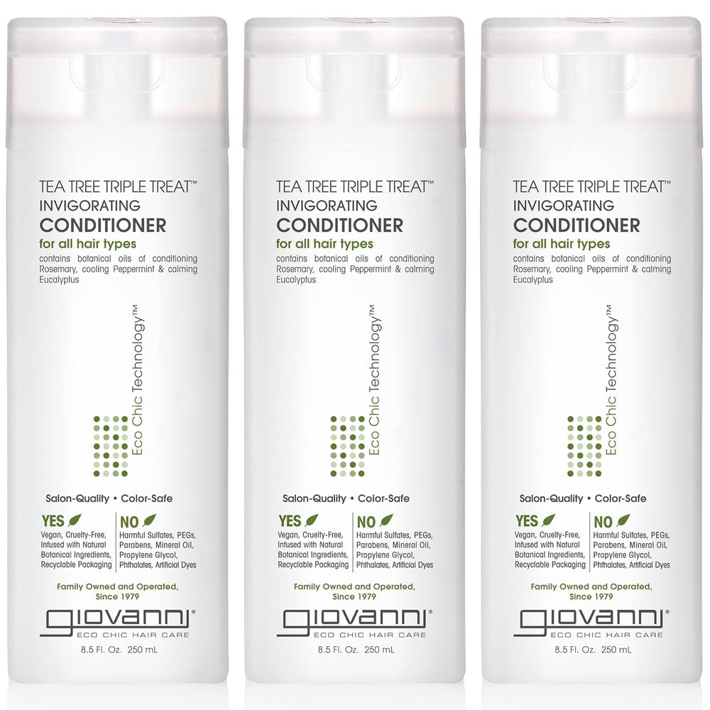 GIOVANNI Tea Tree Triple Treat conditioner bottle pour for easy application and refreshing feel