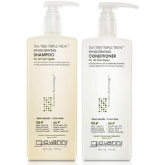 GIOVANNI Tea Tree Triple Treat shampoo bottle with cooling peppermint for refreshed scalp.