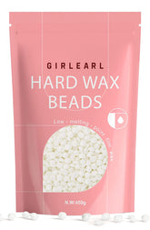 GIRLEARLE 1lb white hard wax beads packaging closeup highlighting unscented formula for sensitive skin.