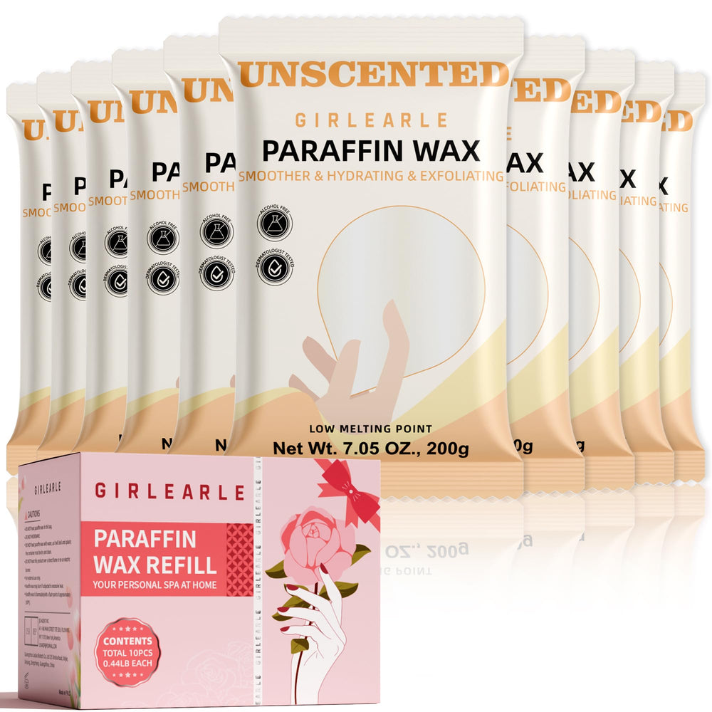 GIRLEARLE paraffin wax refills, 10-pack unscented, ideal for hands and feet hydration
