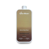 GirlyMan Natural Body Wash bottle front with sandalwood scent for a gentle cleanse.