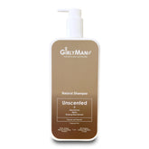 GirlyMan unscented shampoo bottle closeup highlighting gentle, non-toxic cleansing.