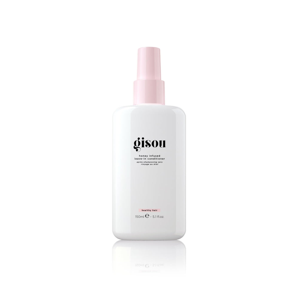 Gisou Honey Infused Leave-In Conditioner bottle for hydration and detangling.