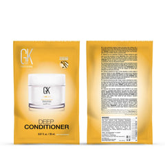 GK Hair Deep Conditioner shows jojoba seed oils and keratin in a creamy, hydrating blend