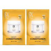 GK Hair Deep Conditioner two-pack bottles shown for convenient at-home use