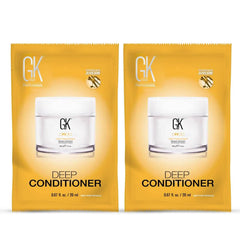 GK Hair Deep Conditioner two-pack bottles shown for convenient at-home use