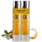 GK HAIR oil bottle pour demonstrates easy frizz-control application
