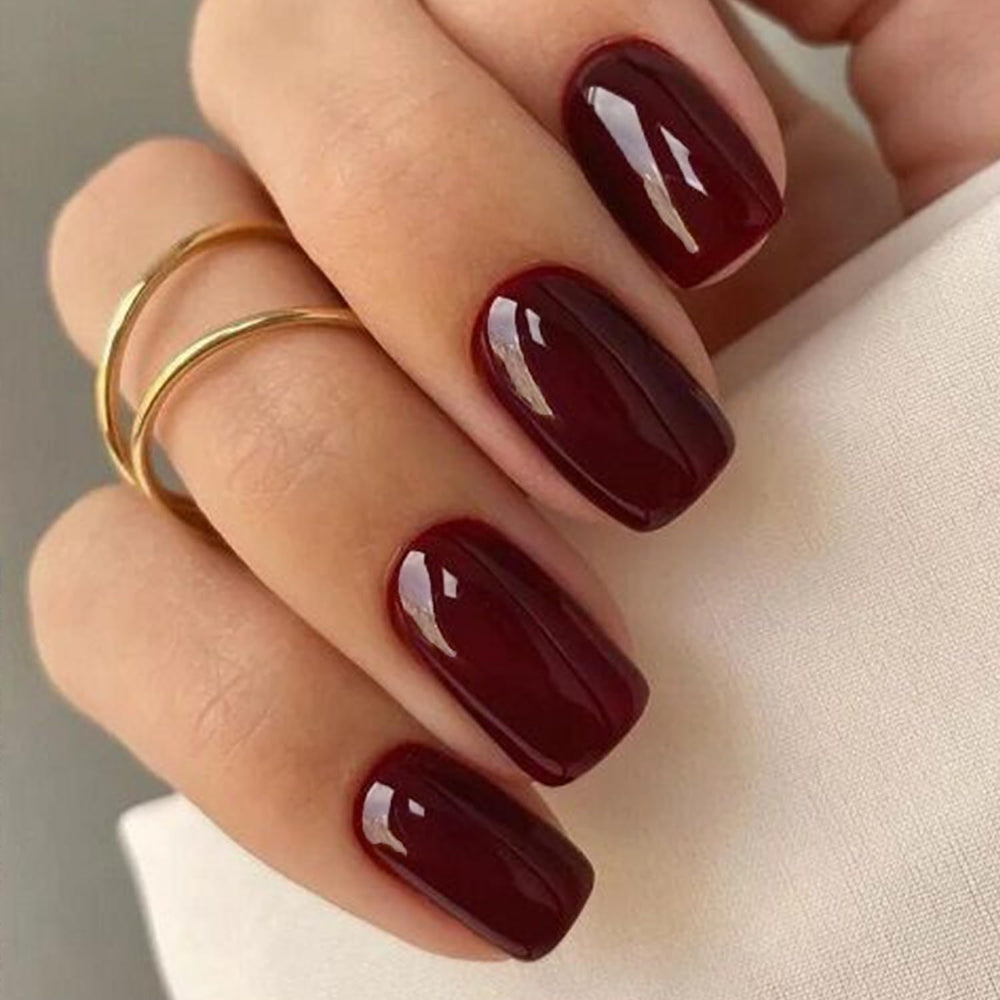 GLAMERMAID Burgundy press-on nails in medium square for a salon-ready look.