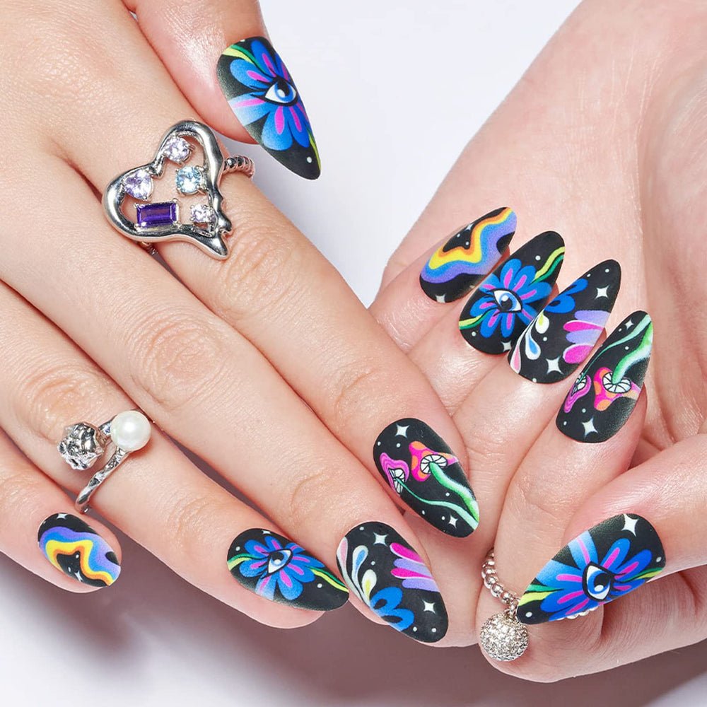 GLAMERMAID medium almond nails with Halloween design for quick seasonal glam
