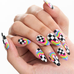 Glamermaid Y2K Rainbow Crush nails with gel-glue for secure wear and retro vibes