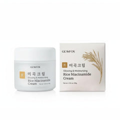 Glamfox Rice Niacinamide Cream jar close-up showing rich texture and hydration