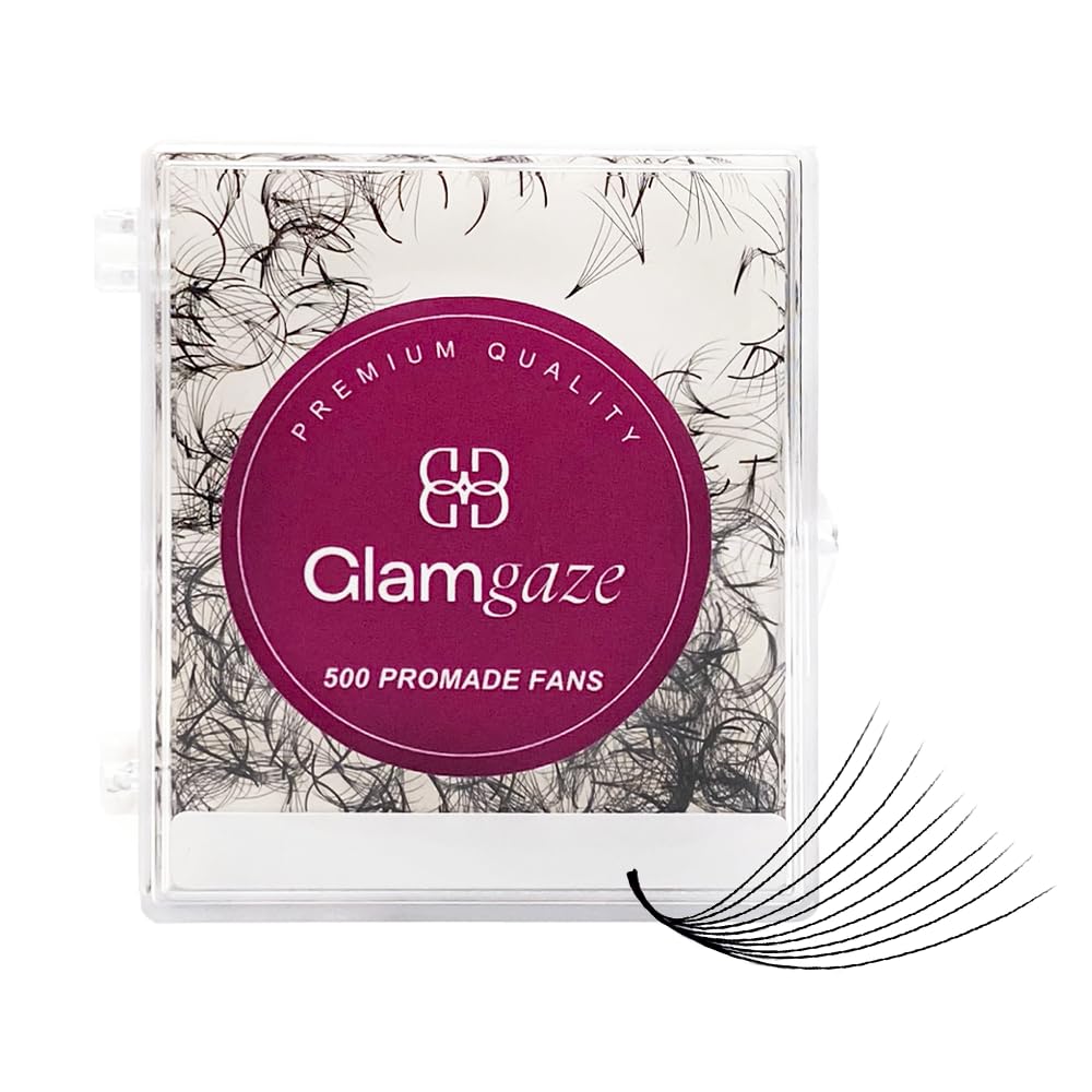 Glamgaze 500 Promade Fans in soft-light display for comfortable volume lashes.