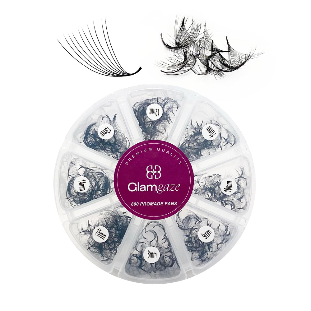 Glamgaze 800 premade fans in 8-15mm case for fast professional volume applications.
