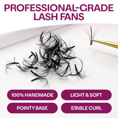 Glamgaze premium premade fans with pointed base ensure secure bond and long wear.