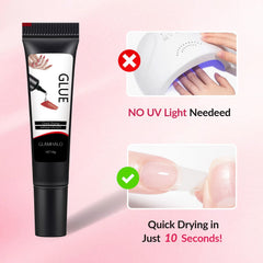 Glamhalo nail glue holds artificial nails through daily activities.