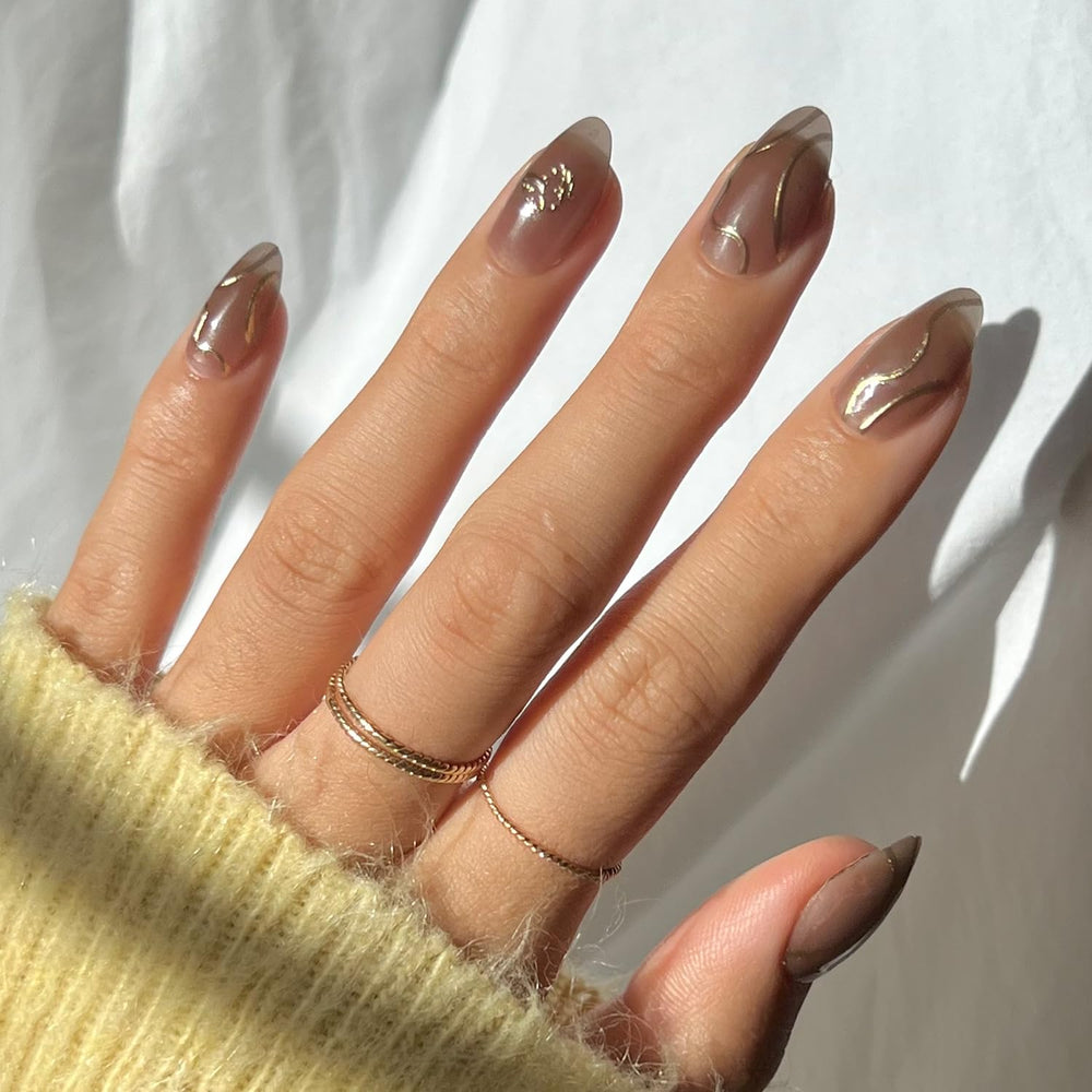 Glamnetic Golden Cup nails in packaging box, ready for easy at-home application.