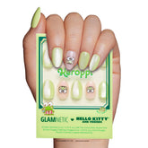 Glamnetic Keroppi velvet-green nails in a short oval shape for easy wear.