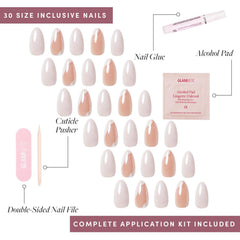 Glamnetic Lovey Dovey kit contents including 30 nails and handy extras.