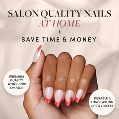 Glamnetic press-on nails in short almond silhouette for quick, durable manicure