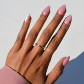 Glamnetic Shine For You nails with pink velvet base and silver tips for date-night glamour.
