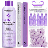 Glamonade acetone remover kit bottle demonstrates rapid gel polish removal and nourishment.