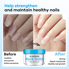 Glamonade keratin calcium vitamin ingredients shown for strong, nourished nails.