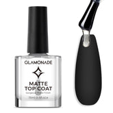 Glamonade Matte Top Coat bottle shows quick-dry clarity for easy application.