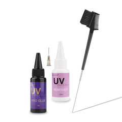GlamorDove UV extension toolkit displays the complete kit for quick, secure bonding.