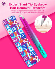 GlamTweeler tweezers in hand demonstrating ergonomic grip for comfortable grooming.