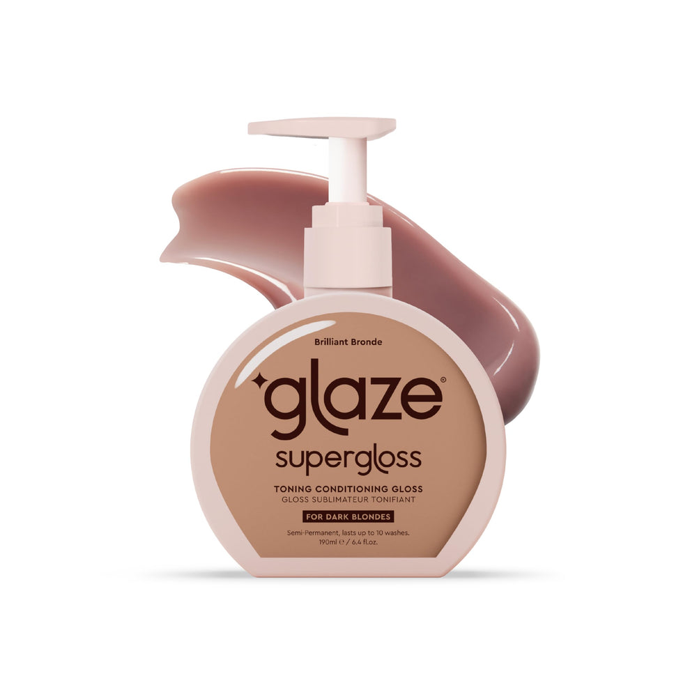 Glaze Supergloss bottle showing vibrant Brilliant Bronde shade for at-home color care