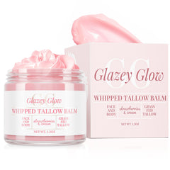 Glazey Glow whipped tallow closeup reveals creamy texture for quick hydration.