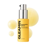 Gleamin Superactive Serum bottle close-up showing premium packaging for radiant skin