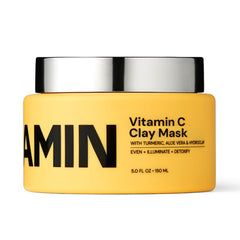Gleamin Vitamin C Clay Mask bottle shows brightening glow for even skin tone