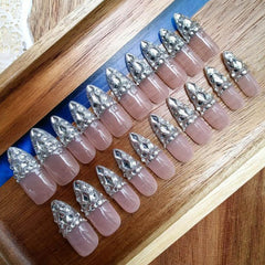 Gleamrain 3D handmade nails in long almond shape for at-home salon look.