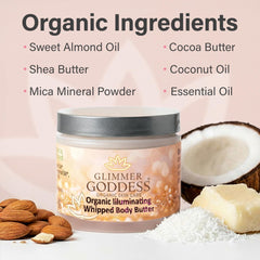 Glimmer Goddess shimmer butter applying for smooth skin and quick absorption.