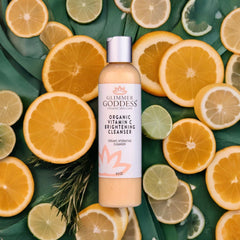Glimmer Goddess Cleanser bottle back showing ingredients and usage.