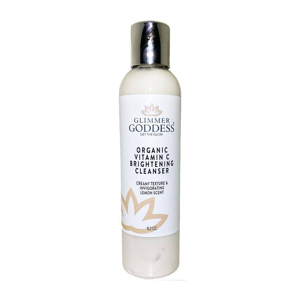 Glimmer Goddess Organic Vitamin C Facial Cleanser bottle front for daily hydration.
