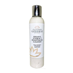 Glimmer Goddess Organic Vitamin C Facial Cleanser bottle front for daily hydration.