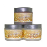 Glimmer Goddess bronze glow shimmer body butter provides rich hydration and bronze radiance.