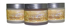 Glimmer Goddess diamond sheen shimmer body butter adds a bright, radiant finish.
