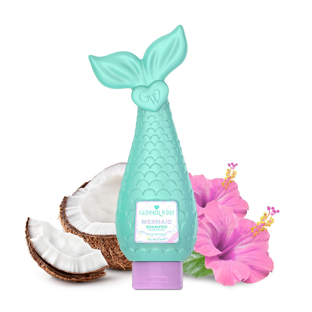 Glimmer Wish Mermaid Kids Shampoo bottle front showcases glossy label for healthy hair.