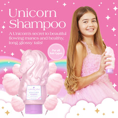 Glimmer Wish Unicorn Kids Shampoo with cotton candy scent enhances bath time mood.