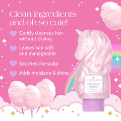 Glimmer Wish Unicorn Kids Shampoo gravity-fed dispenser supports easy use.