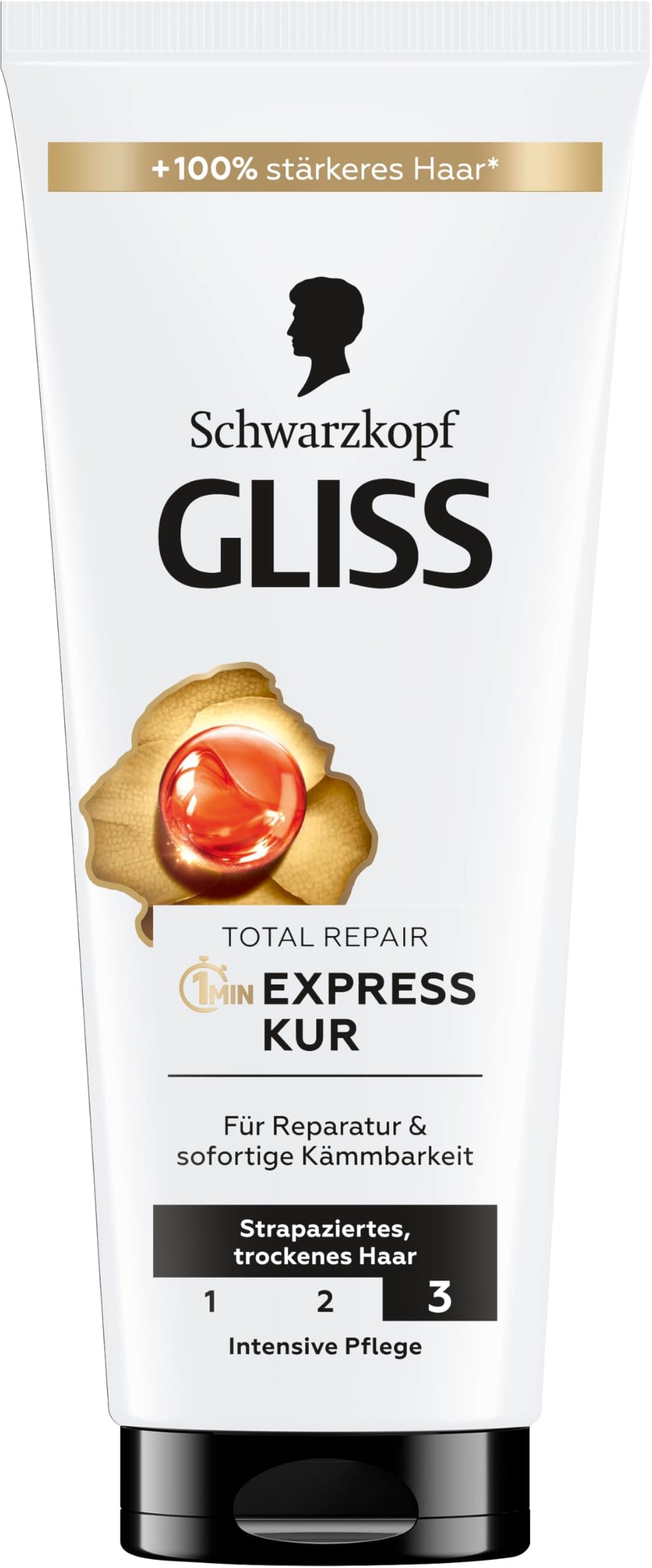 Gliss Kur Total Repair bottle ready for use on dry, damaged hair.