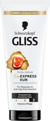 Gliss Kur Total Repair bottle ready for use on dry, damaged hair.