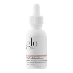 Glo Skin Beauty GlyPro Retinol Drops bottle closeup highlighting smoothing and brightening