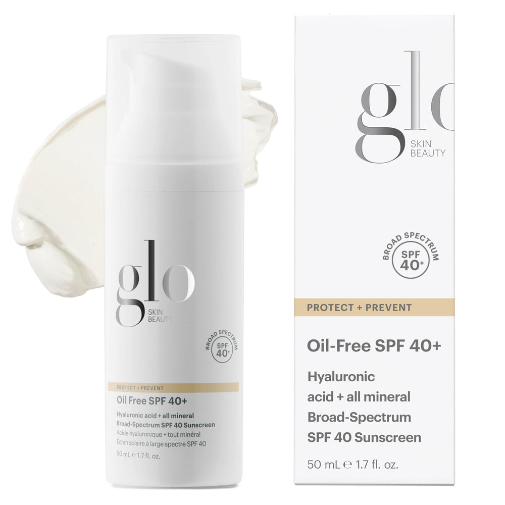 Glo Skin Beauty oil-free SPF 40+ mineral sunscreen bottle close-up for weightless protection