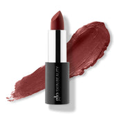 Glo Skin Beauty Satin Lipstick Mulberry bullet close-up shows rich pigment and creamy texture.